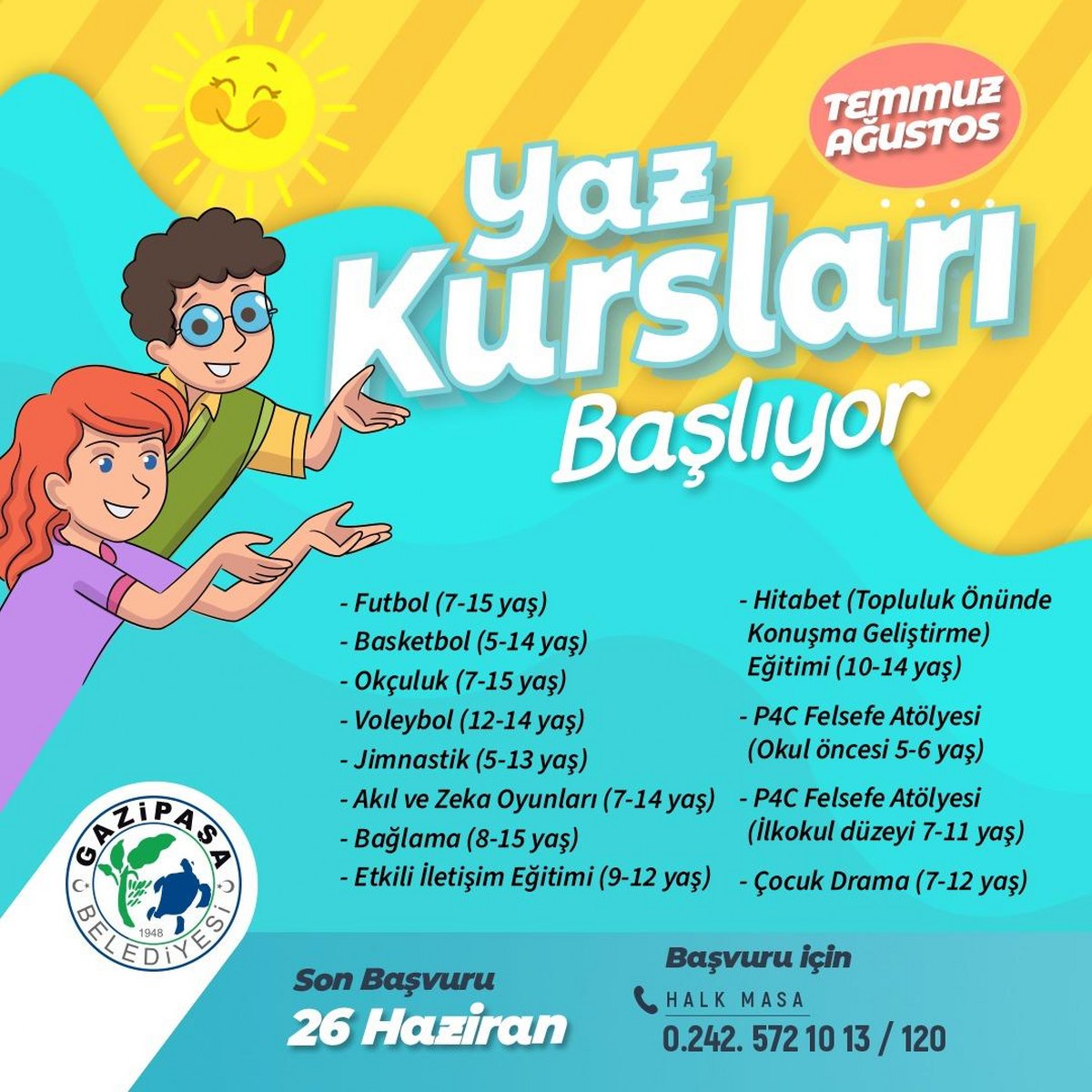 GAZİPAŞA BELEDİYESİ’NDEN ÇOCUKLARA YAZ KURSU MÜJDESİ